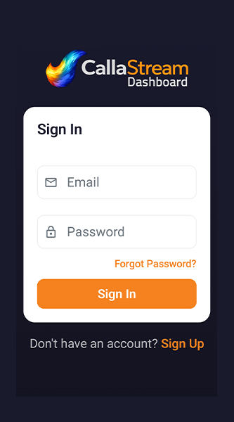 CallaStream Dashboard App Screenshot